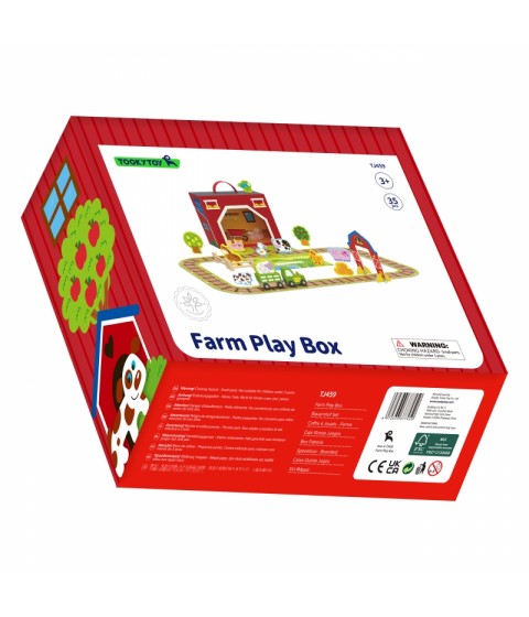 TOOKY TOY medinės fermos lagamine figūrėlės, transporto priemonės