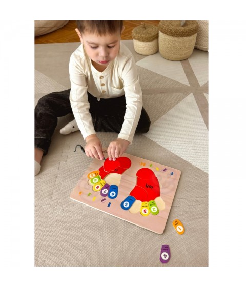 TOOKY TOY Edukacinis medinis dėlionės žaidimas „Pėda“ su skaičiavimo ir spalvų mokymusi