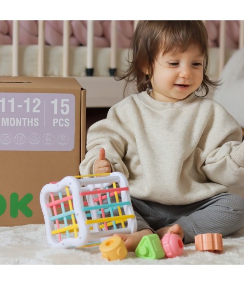 TOOKY TOY Žaislų dėžutė XXL Montessori edukacinė 5in1 sensorinė dėžutė 11-12 mėnesių