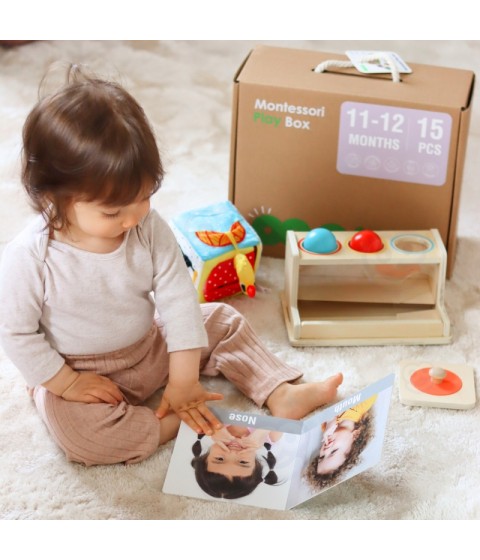 TOOKY TOY Žaislų dėžutė XXL Montessori edukacinė 5in1 sensorinė dėžutė 11-12 mėnesių