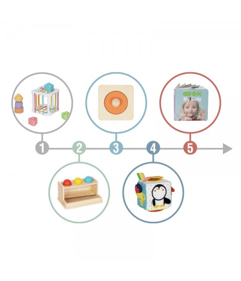 TOOKY TOY Žaislų dėžutė XXL Montessori edukacinė 5in1 sensorinė dėžutė 11-12 mėnesių
