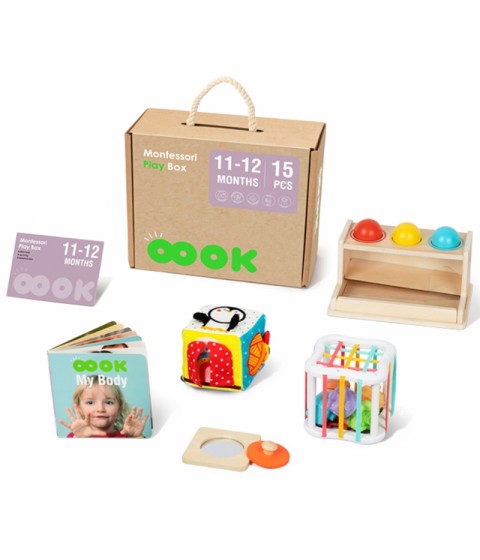 TOOKY TOY Žaislų dėžutė XXL Montessori edukacinė 5in1 sensorinė dėžutė 11-12 mėnesių