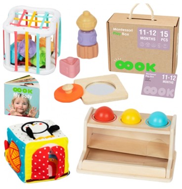 TOOKY TOY Žaislų dėžutė XXL Montessori edukacinė 5in1 sensorinė dėžutė 11-12 mėnesių