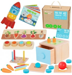 TOOKY TOY Žaislų dėžutė XXL Montessori edukacinė 7in1 sensorinė dėžutė 16-18 mėnesių