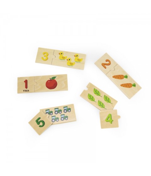 VIGA medinis dėlionių rinkinys, atitinkantis skaičius, Montessori dėlionė