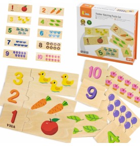 VIGA medinis dėlionių rinkinys, atitinkantis skaičius, Montessori dėlionė