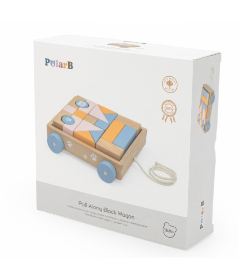 VIGA PolarB medinis traukiamas vežimėlis + kaladėlės, 21 vnt.