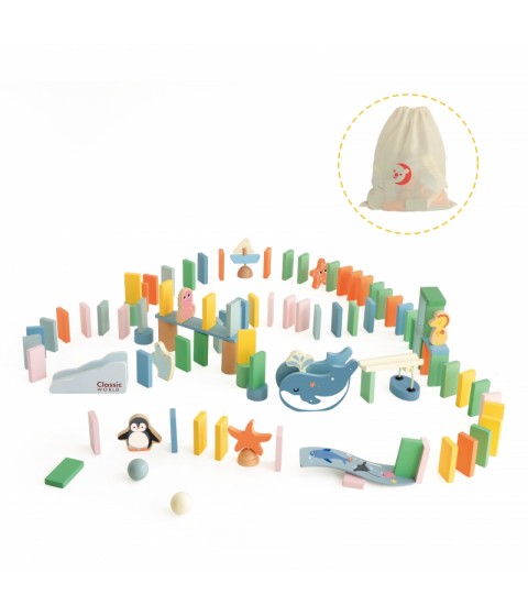 CLASSIC WORLD Medinė domino kliūčių ruožo logika Montessori dėlionė 100 vnt.