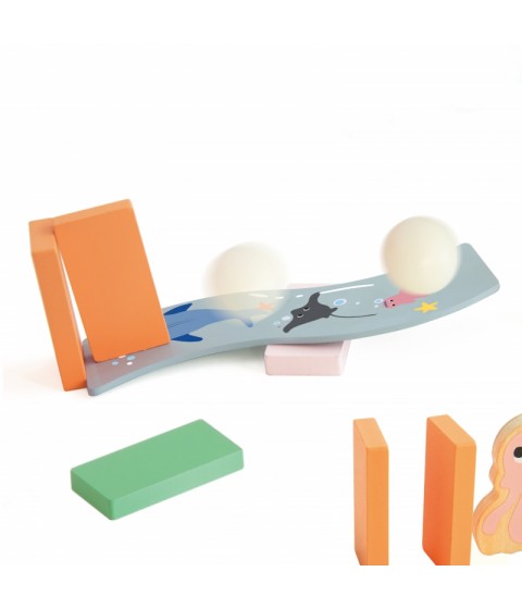 CLASSIC WORLD Medinė domino kliūčių ruožo logika Montessori dėlionė 100 vnt.
