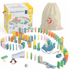 CLASSIC WORLD Medinė domino kliūčių ruožo logika Montessori dėlionė 100 vnt.