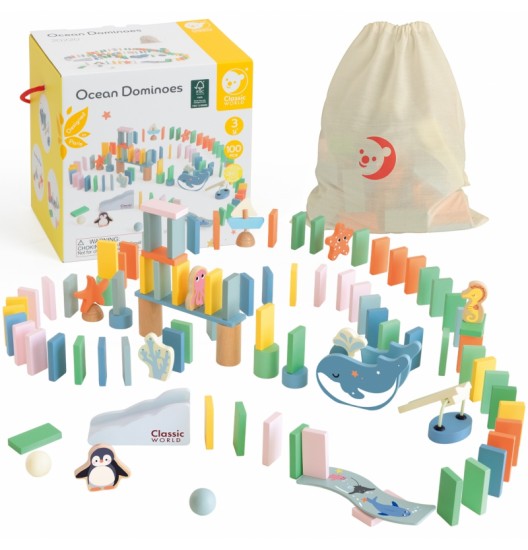 CLASSIC WORLD Medinis Domino kliūčių ruožas Logic Montessori galvosūkis 100 vnt.