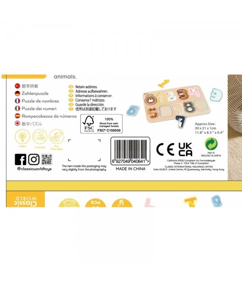 CLASSIC WORLD medinė skaičių dėlionė Montessori skaičiai 11 vnt.