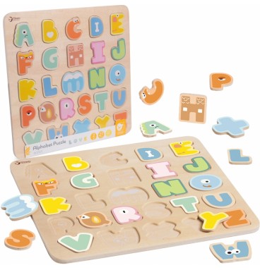 CLASSIC WORLD Medinė Montessori dėlionė Abėcėlės raidžių ir žodžių mokymasis, 27 vnt.