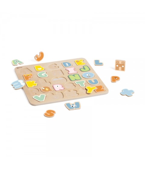 CLASSIC WORLD Medinė Montessori dėlionė Abėcėlės raidžių ir žodžių mokymasis, 27 vnt.