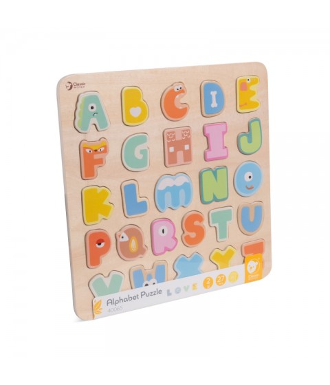 CLASSIC WORLD Medinė Montessori dėlionė Abėcėlės raidžių ir žodžių mokymasis, 27 vnt.