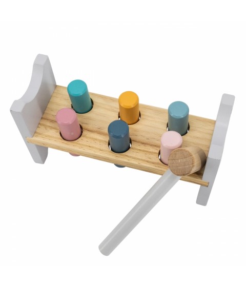 VIGA PolarB medinės piramidės rinkinys + baltojo lokio plaktukas-perforatorius Montessori