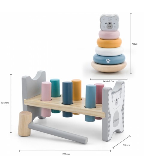 VIGA PolarB medinės piramidės rinkinys + baltojo lokio plaktukas-perforatorius Montessori