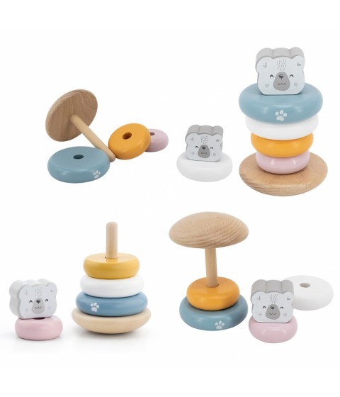 VIGA PolarB medinės piramidės rinkinys + baltojo lokio plaktukas-perforatorius Montessori