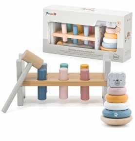 VIGA PolarB medinės piramidės rinkinys + baltojo lokio plaktukas-perforatorius Montessori