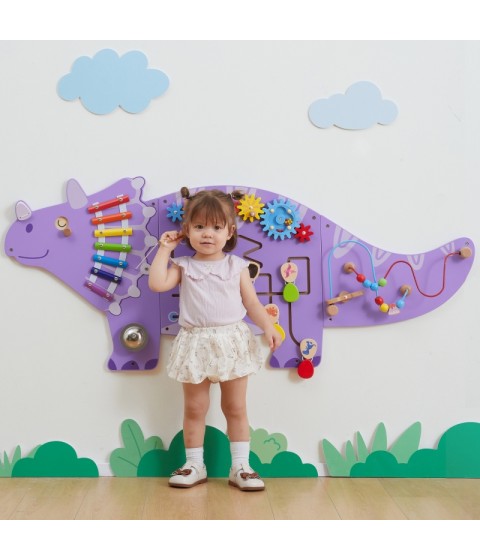 VIGA medinė sensorinė-manipuliacinė lenta EDU Triceratops