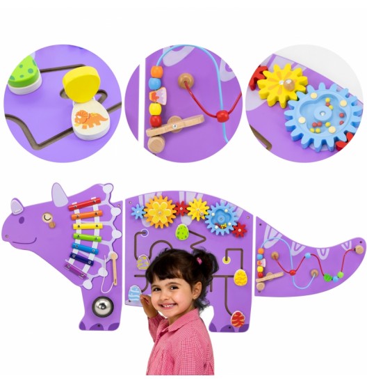 VIGA medinė sensorinė-manipuliacinė lenta EDU Triceratops