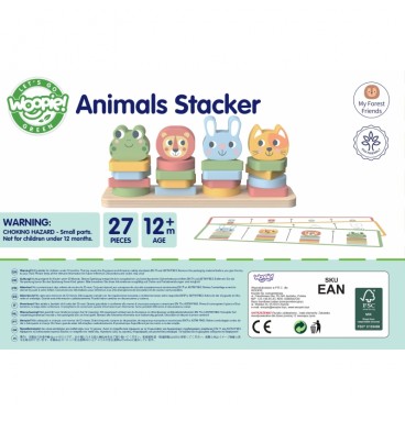 WOOPIE GREEN Montessori dėlionė Piramidė Gyvūnai 27 detalės FSC