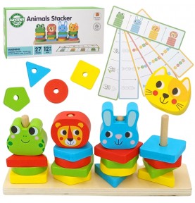 WOOPIE GREEN Montessori dėlionė Piramidė Gyvūnai 27 detalės FSC