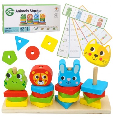 WOOPIE GREEN Montessori dėlionė Piramidė Gyvūnai 27 detalės FSC