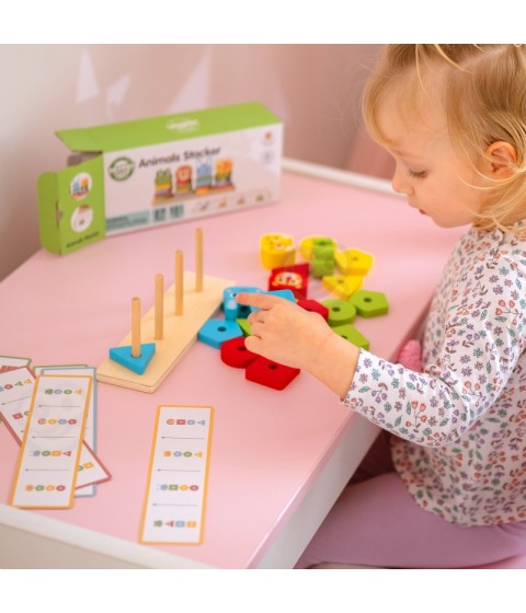 WOOPIE GREEN Montessori dėlionė Piramidė Gyvūnai 27 detalės FSC