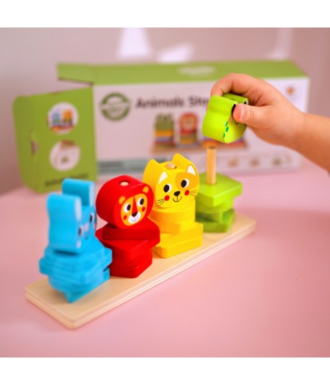 WOOPIE GREEN Montessori dėlionė Piramidė Gyvūnai 27 detalės FSC