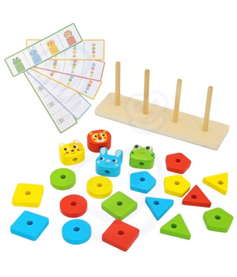 WOOPIE GREEN Montessori dėlionė Piramidė Gyvūnai 27 detalės FSC