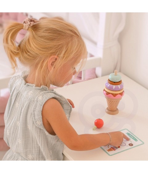 WOOPIE GREEN medinė ledų Montessori dėlionė, 12 detalių, FSC