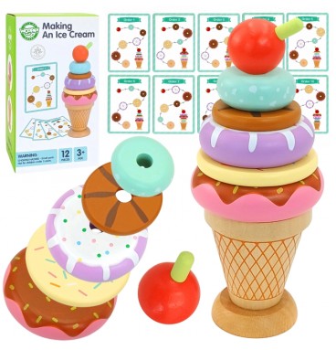 WOOPIE GREEN medinė ledų Montessori dėlionė, 12 detalių, FSC