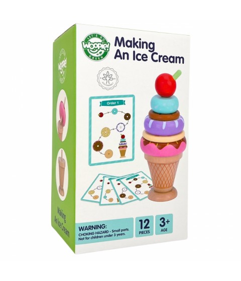 WOOPIE GREEN medinė ledų Montessori dėlionė, 12 detalių, FSC