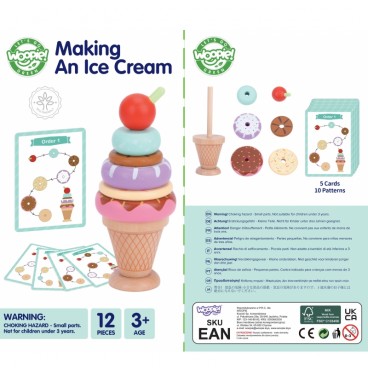 WOOPIE GREEN medinė ledų Montessori dėlionė, 12 detalių, FSC