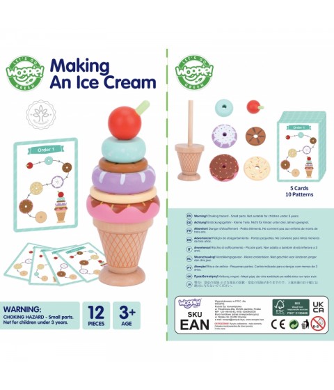WOOPIE GREEN medinė ledų Montessori dėlionė, 12 detalių, FSC