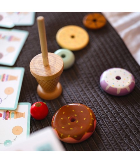 WOOPIE GREEN medinė ledų Montessori dėlionė, 12 detalių, FSC