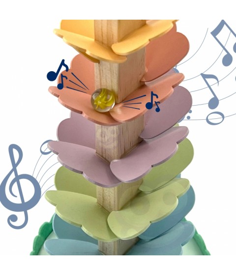 WOOPIE GREEN medinis kamuoliukų takelis muzikiniam vaivorykštės medžiui Montessori FSC