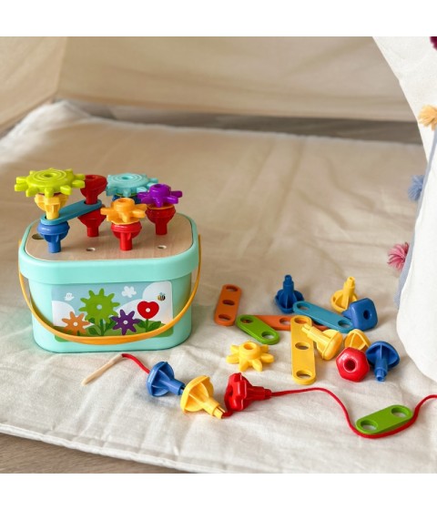 WOOPIE GREEN Montessori 12 viename variklio konstruktoriaus dėžė FSC