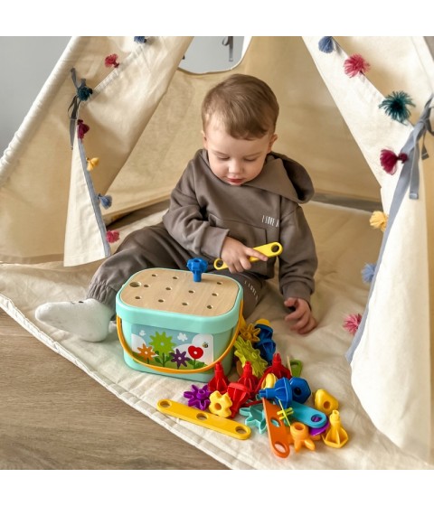 WOOPIE GREEN Montessori 12 viename variklio konstruktoriaus dėžė FSC