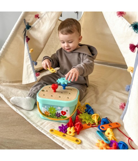WOOPIE GREEN Montessori 12 viename variklio konstruktoriaus dėžė FSC