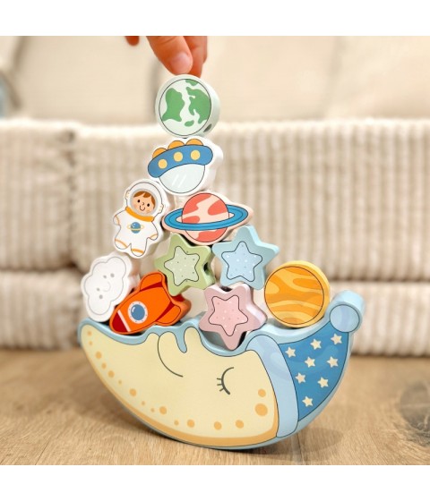 TOOKY TOY Medinis dėlionės rinkinys „Cosmic Miegantis mėnulis“ Montessori Kosmosas