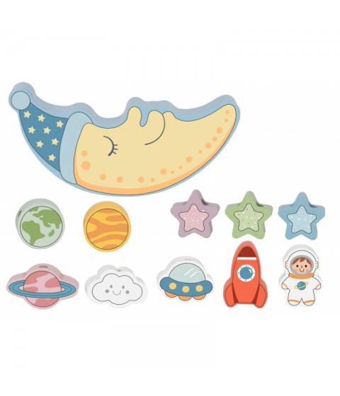 TOOKY TOY Medinis dėlionės rinkinys „Cosmic Miegantis mėnulis“ Montessori Kosmosas
