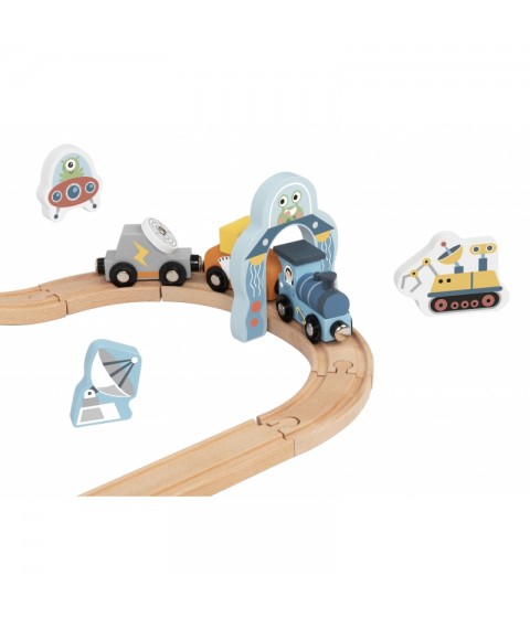 TOOKY TOY medinis kosminių traukinių rinkinys