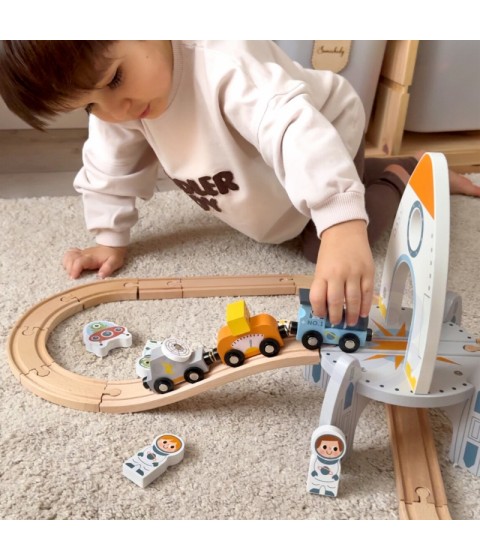 TOOKY TOY medinis kosminių traukinių rinkinys