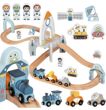TOOKY TOY medinis kosminių traukinių rinkinys