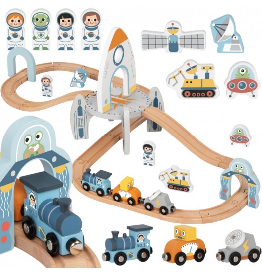 TOOKY TOY medinis kosminių traukinių rinkinys