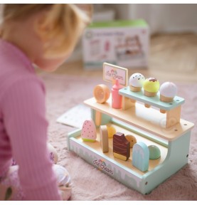 WOOPIE GREEN medinis ledų kioskelių rinkinys su ledų stovu, 16 dalių