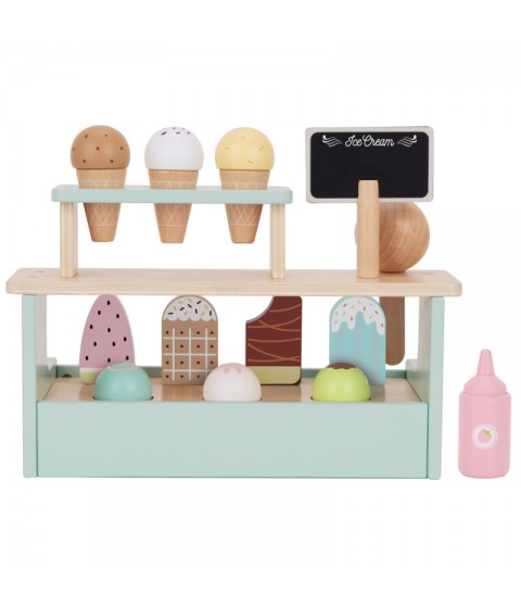 WOOPIE GREEN medinis ledų kioskelių rinkinys su ledų stovu, 16 dalių