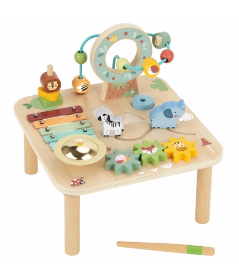 WOOPIE GREEN medinis edukacinis stalas muzikinis sensorinis labirintas 5 viename